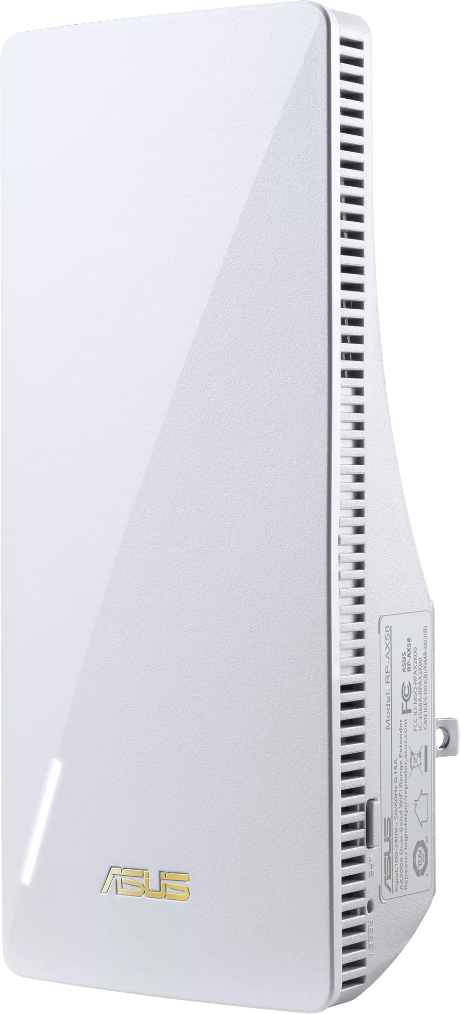 Routeur ASUS blanc. Il s'agit d'un design vertical avec un logo ASUS doré en bas.
