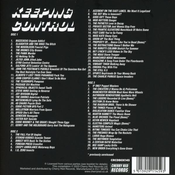 CD-Hülle mit einer Liste von Songs. Text sagt 'Keeping Control' und hat eine Titelliste.