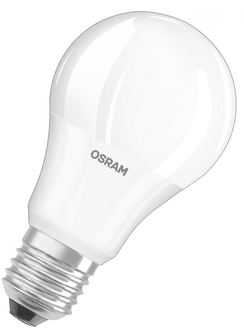 Biała żarówka OSRAM, pod kątem, ze srebrną podstawą.