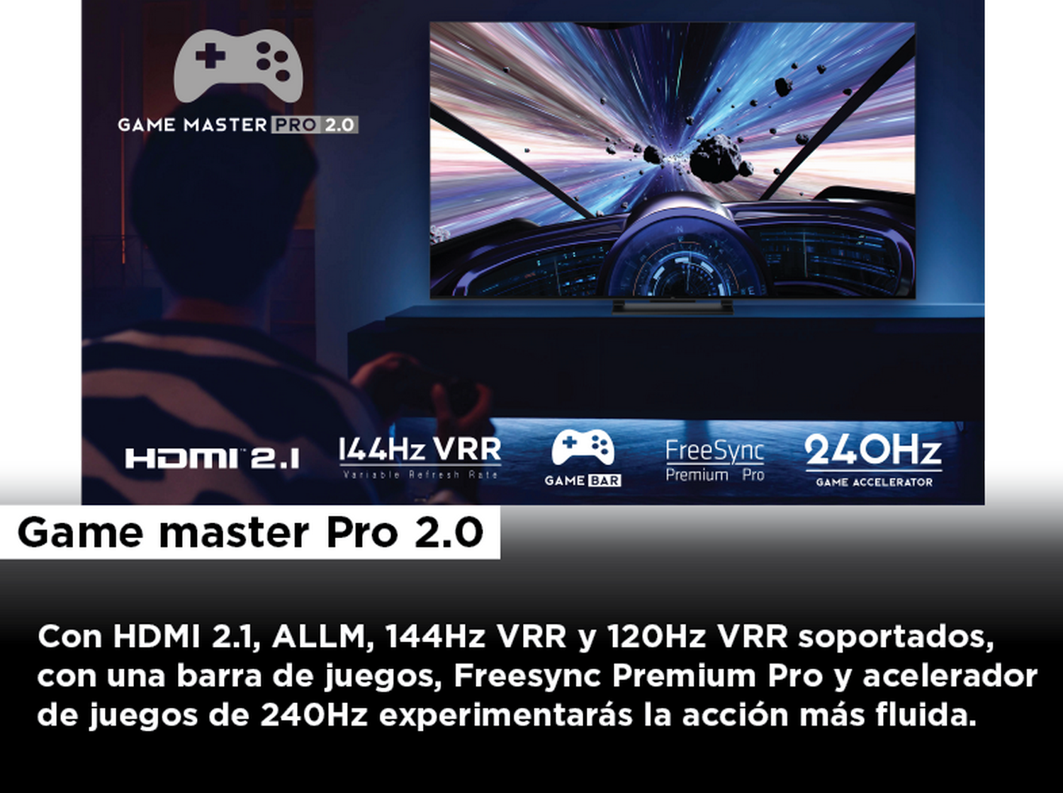 Se muestra a una persona con un mando, mirando un televisor con gráficos de juegos.