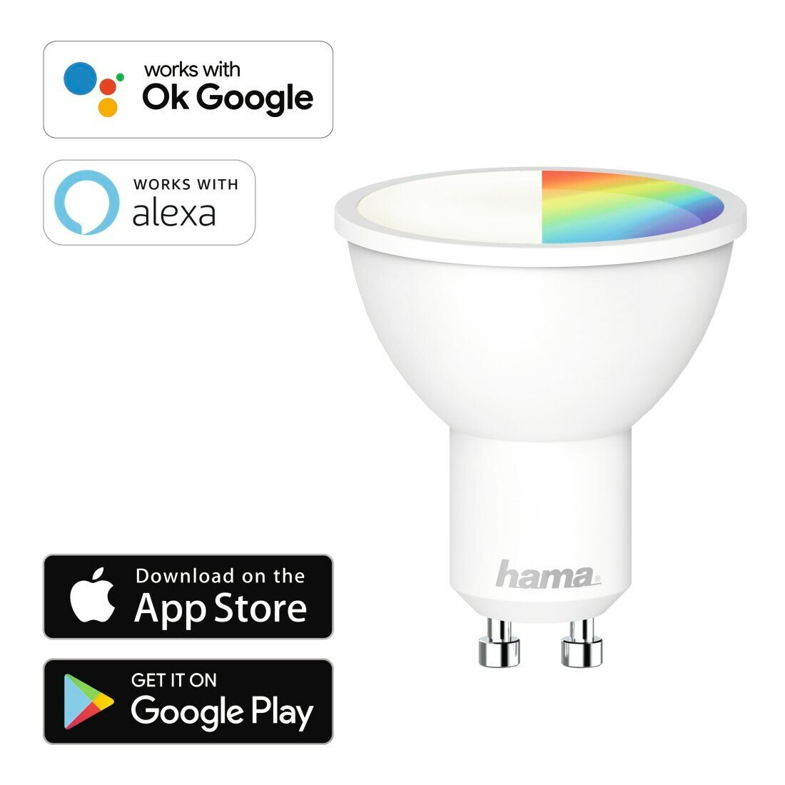 Żarówka LED HAMA WLAN GU10/5,5W RGBW 400 lm/2700-6550K ze sterowaniem głosowym