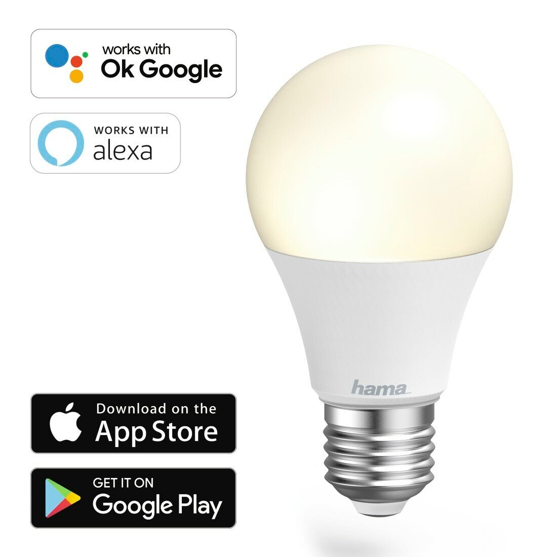 Żarówka LED HAMA WLAN E27/10W ze sterowaniem głosowym Biały