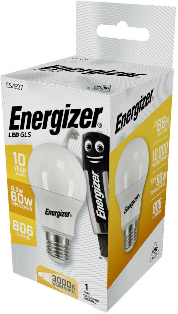 Pudełko żarówki LED Energizer z baterią z kreskówek.