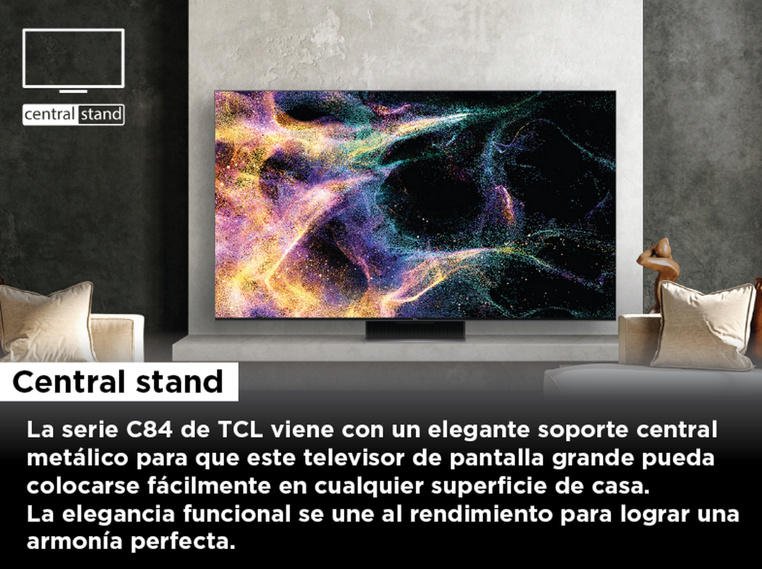 TV Mini LED 85" - TCL 85C845, QLED 4K, Quad Core, Smart TV, DVB-T2, Google TV, Game Master, Negro