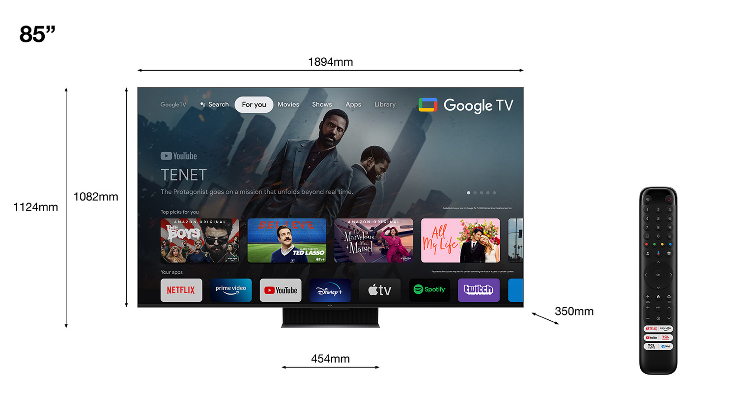 TV Mini LED 85" - TCL 85C845, QLED 4K, Quad Core, Smart TV, DVB-T2, Google TV, Game Master, Negro