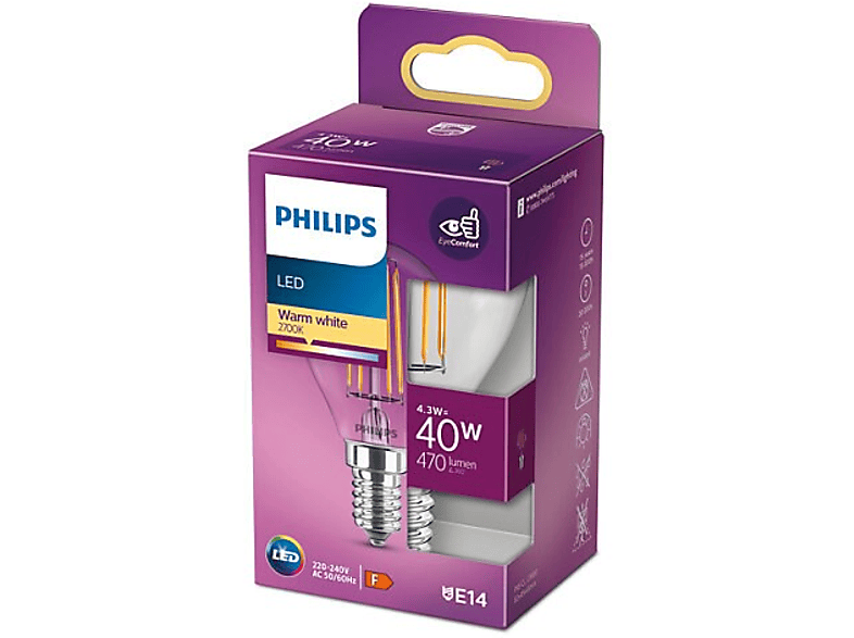 Żarówka LED PHILIPS Classic 40W P45 E14 WW CL ND RFSRT4 – zdjęcie 3
