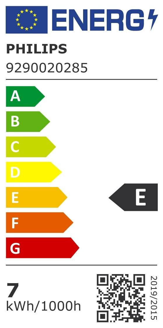 Etykieta energetyczna dla żarówki Philips. Otrzymała ocenę G, z oceną 7 kWh/1000h.