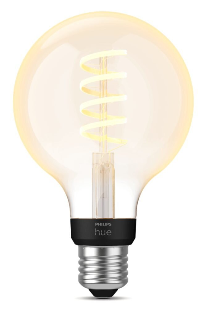 Żarówka Philips Hue z globusem i spiralnym żarnikiem, ciepła poświata.