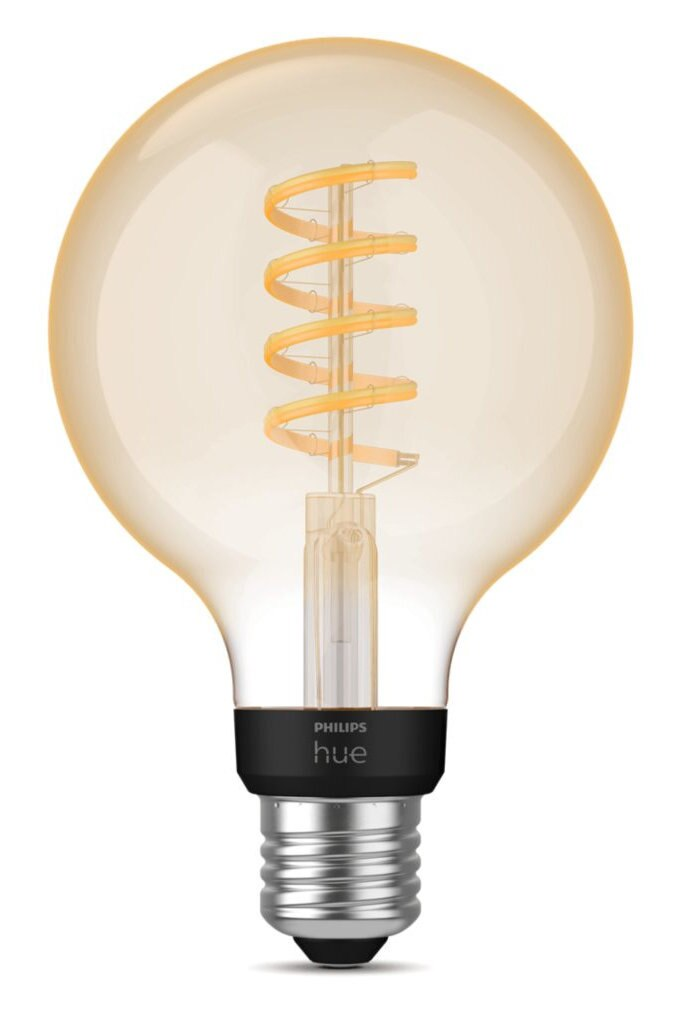 Duża, okrągła, dekoracyjna żarówka Philips Hue ze spiralnym żarnikiem.