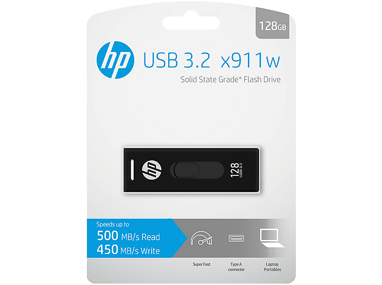 HP 128GB USB-Stick x911w, USB 3.2 Gen1x1 Type A, R500/W450 MB/s, Schwarz — Foto 3 von 3