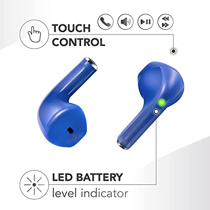Un estuche de auriculares amarillo, auriculares y un cable de carga USB-C están sobre una superficie blanca. Hay una guía del usuario.