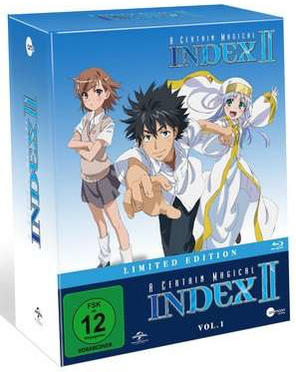 Anime-DVD-Box-Set. Charaktere auf dem Cover. Blaue Box. Text sagt 'A Certain Magical Index II'.