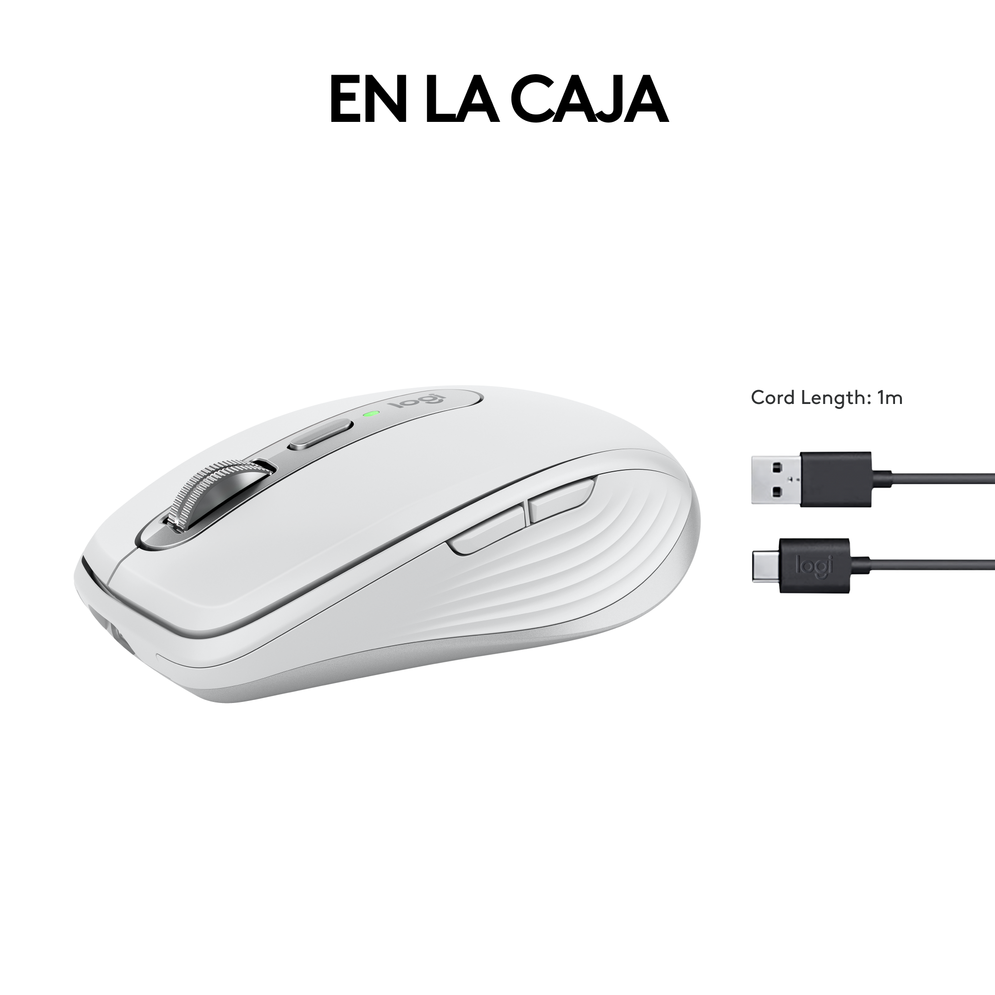 Ratón blanco con cable USB y USB-C.