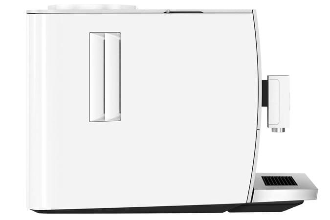 Biały ekspres do kawy Jura o eleganckim designie i widocznym wylewie.