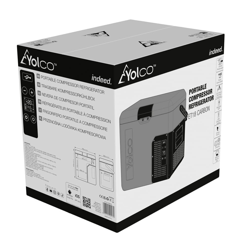 Pudełko z przenośną lodówką kompresorową z tekstem i zdjęciem produktu.