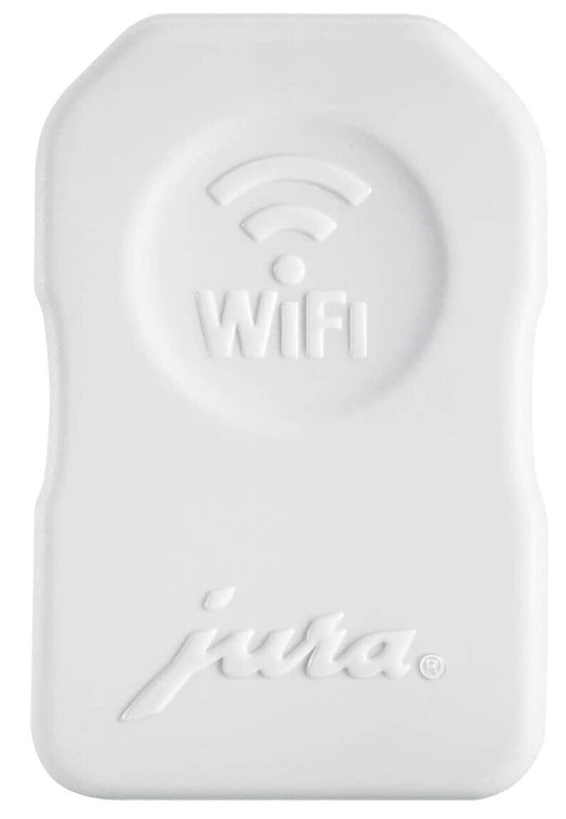 Biały adapter Wi-Fi ze słowem WIFI i logo Jura.