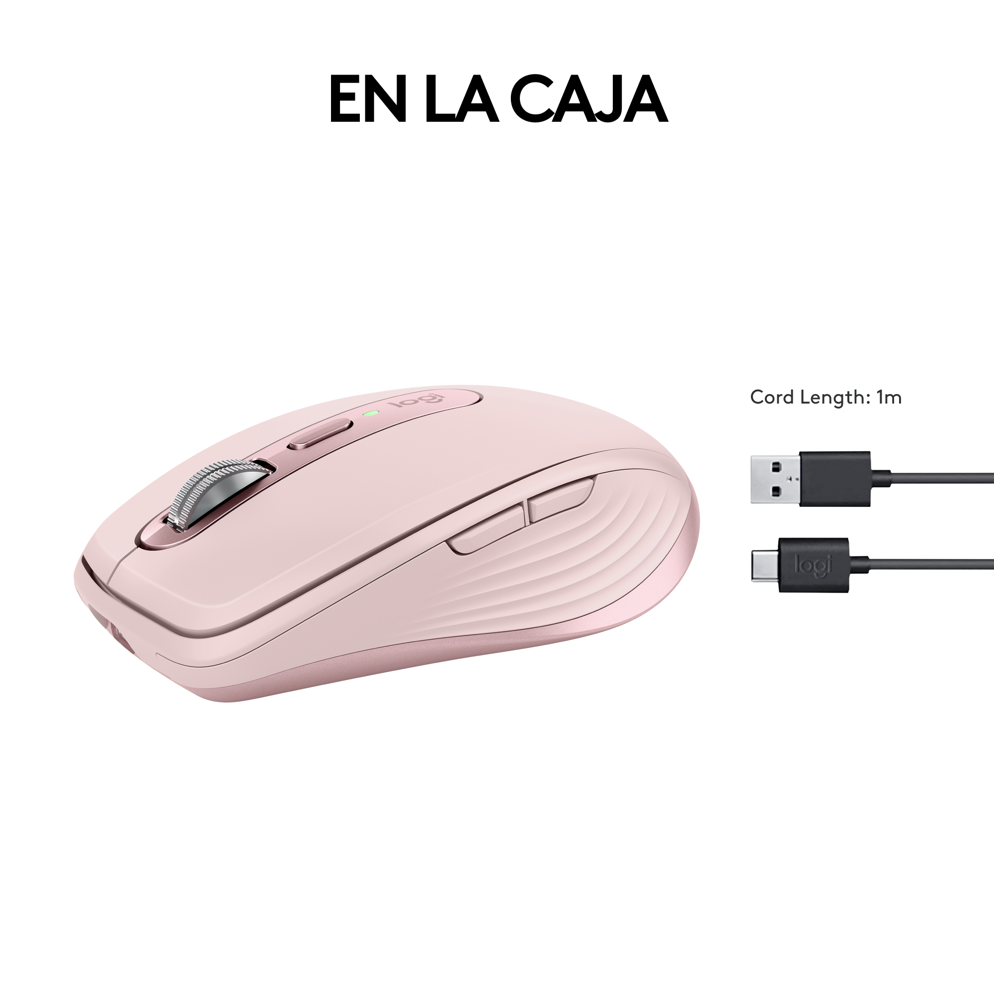 Ratón rosa y dos cables.