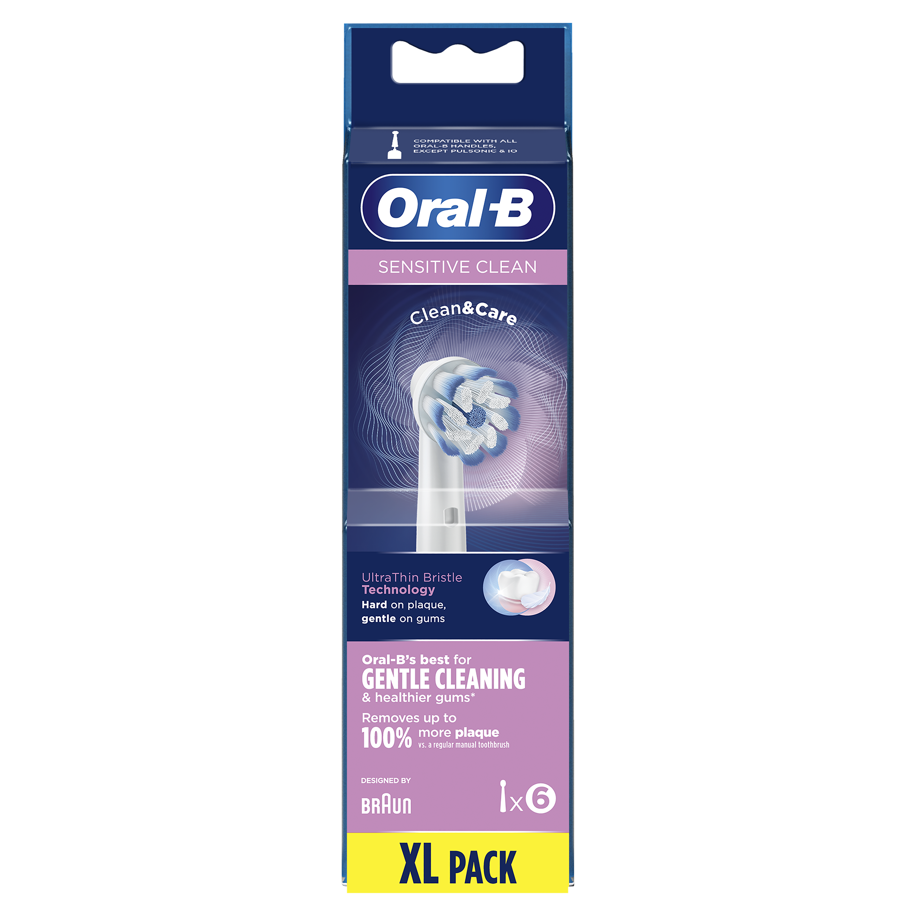 Cabezales de cepillo de dientes Oral-B Sensitive Clean en embalaje. Características y marca.