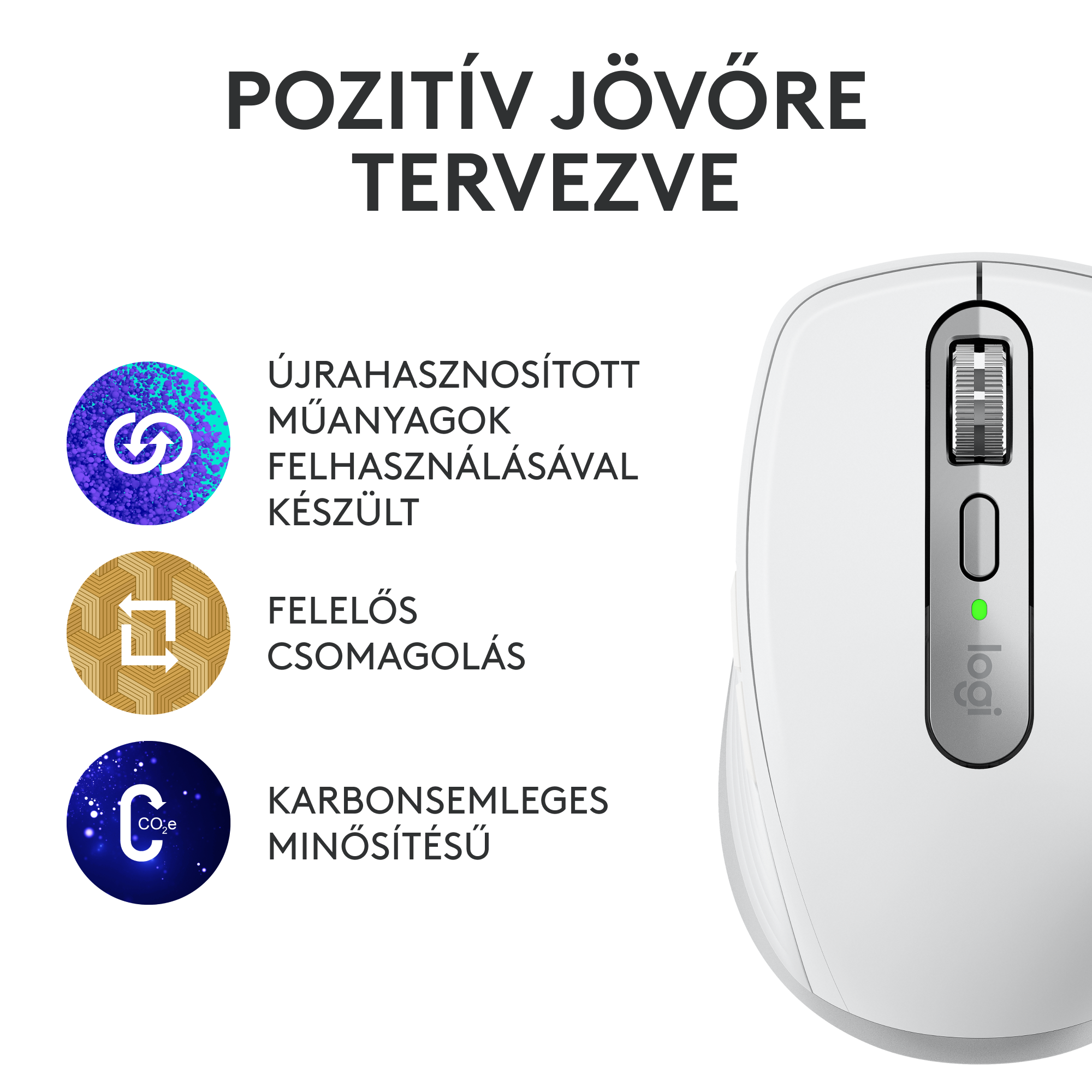 Fehér egér fehér háttérrel és magyar szöveggel.