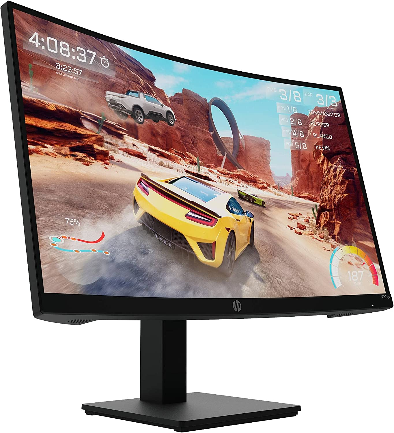 Monitor gaming - HP X27qc, 27", QHD, Curvo, 1 ms, 165 Hz, 1 HDMI 2.0; Panel VA,  FreeSync™, Eyesafe® Premium, OMEN Gaming Hub, Negro