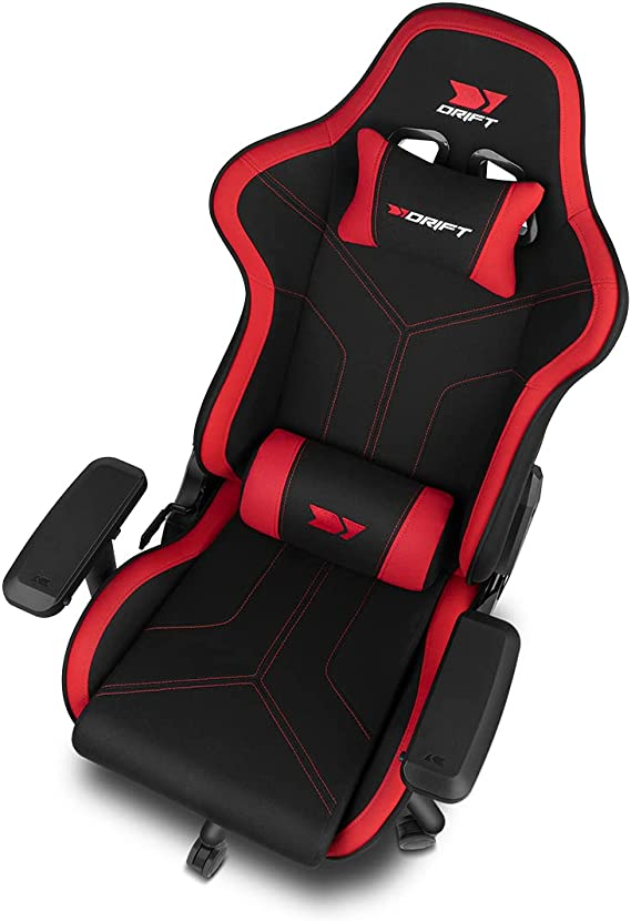 Silla gaming negra con detalles rojos, logo Drift en el reposacabezas.