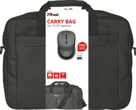 Torba na laptopa TRUST Primo 16 cali Czarny (21685) + mysz bezprzewodowa