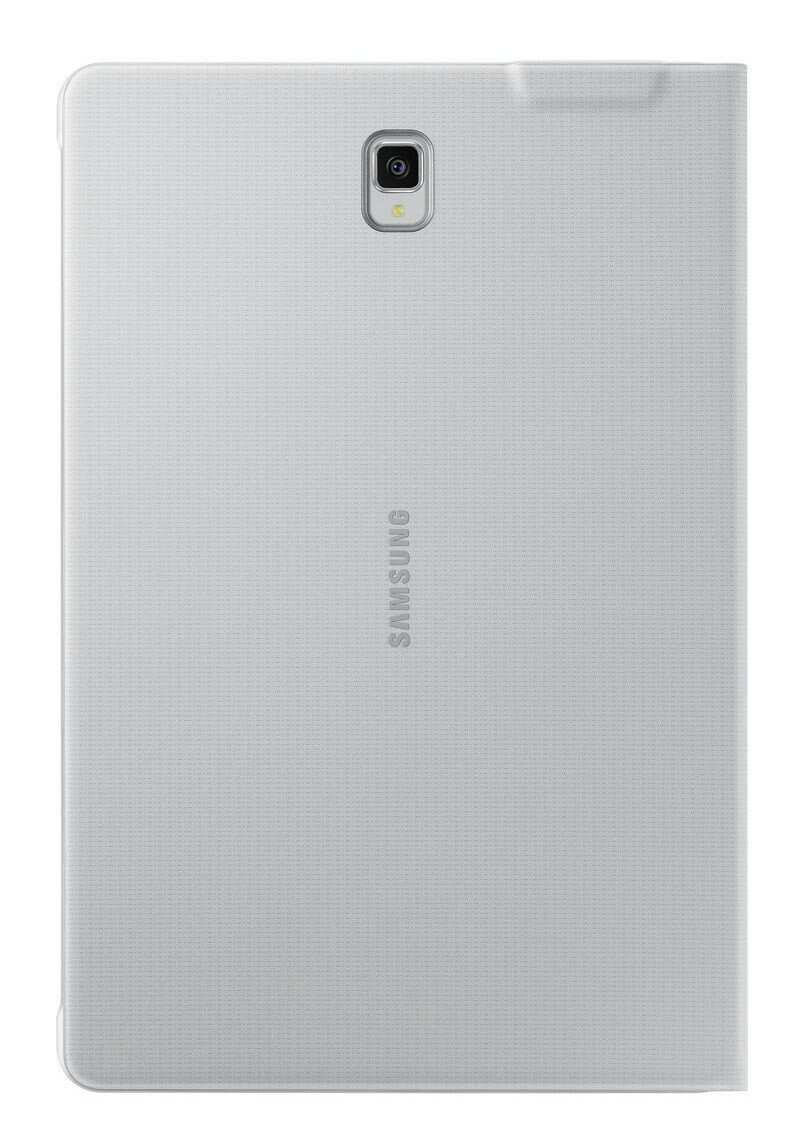 Jasnoszara obudowa tabletu Samsung. Obudowa ma aparat i logo Samsung.