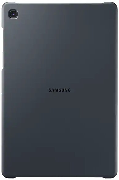 Tył ciemnoszarego tabletu Samsung. Logo Samsung jest wyśrodkowane, a aparat znajduje się u góry po lewej.