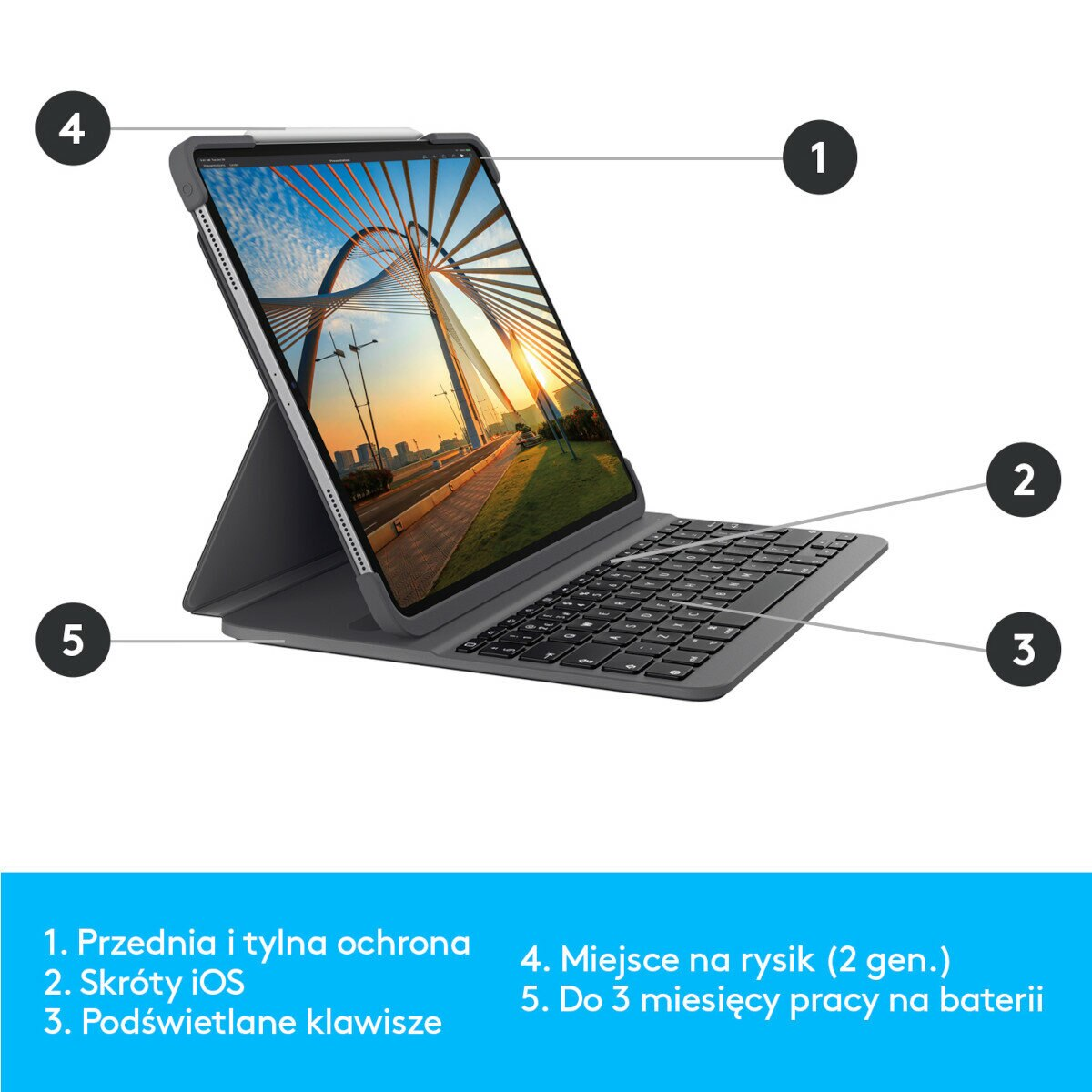 Etui z klawiaturą LOGITECH Slim Folio Pro 11 cali (1. 2. i 3. gen) Czarny 920-009689