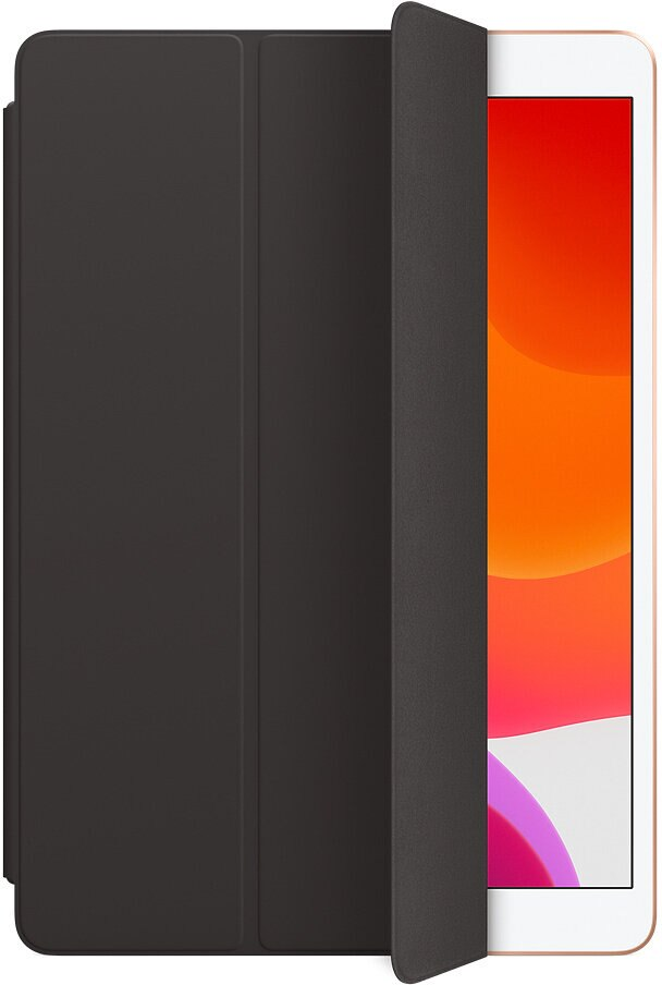 Czarne etui na iPada częściowo otwarte, odsłaniające ekran iPada.