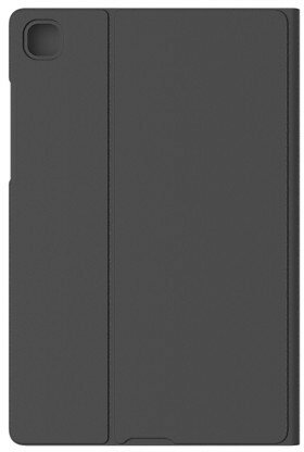 Zamknięte czarne etui na tablet z wycięciem na aparat.