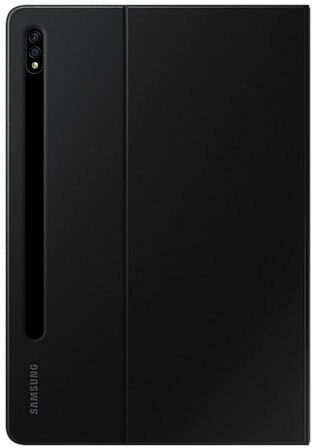 Tablet z kolorowym abstrakcyjnym tłem na ekranie, niebieska ramka.