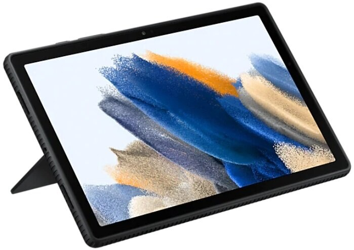 Czarny tablet z abstrakcyjnym obrazem na ekranie.