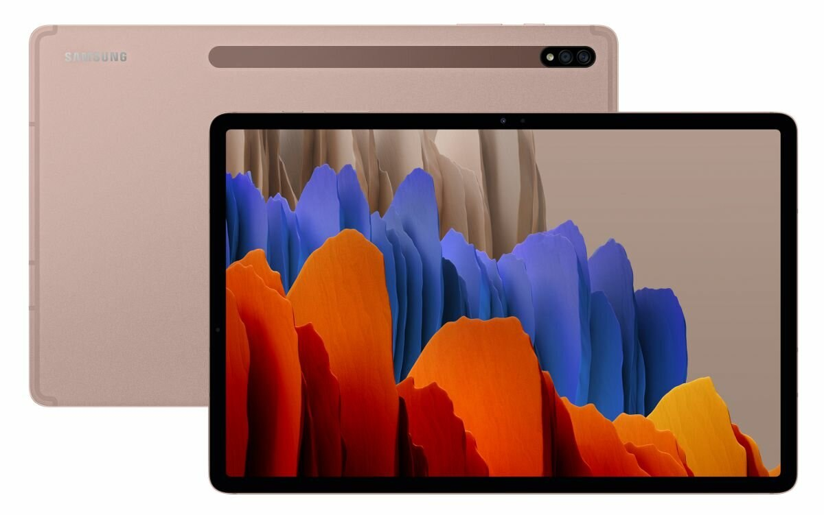 Tablet leżący na plecach, z widocznym ekranem.