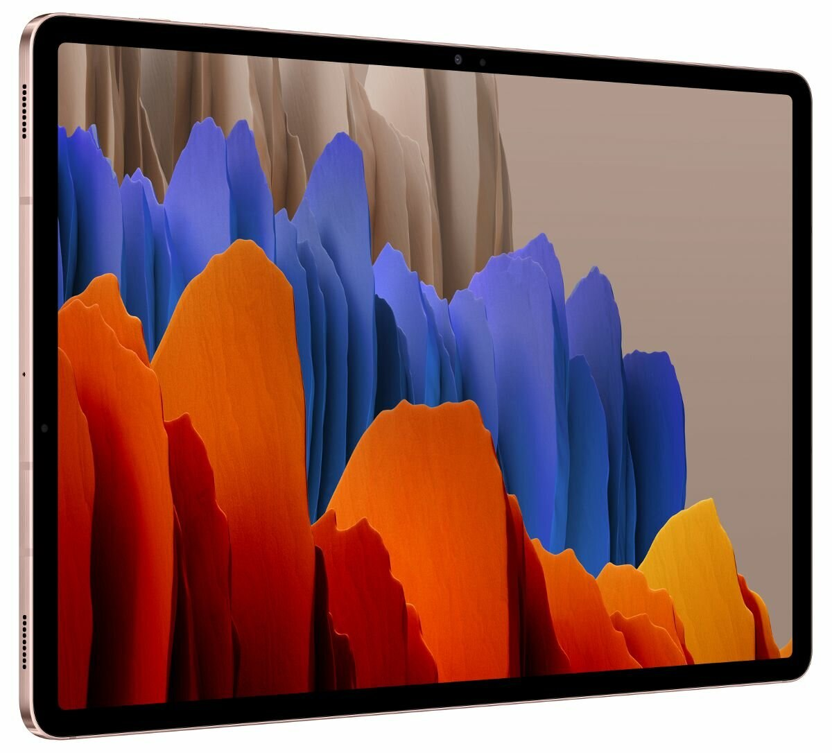 Tablet z kolorowym, abstrakcyjnym tłem krajobrazu. Widok z perspektywy.