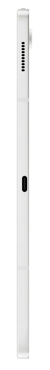 Widok z boku białego telefonu z głośnikiem, mikrofonem i czarnym przyciskiem.