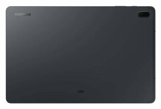 Czarny tablet Samsung, widok z tyłu. Widoczny obiektyw aparatu i logo AKG.