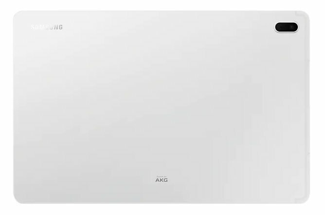 Biały tablet Samsung, widok z tyłu, z logo Samsung i AKG.