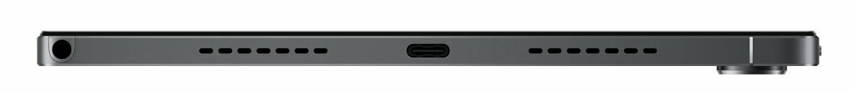 Widok z boku tabletu. Znajdują się gniazda audio, port USB-C i otwory głośników.