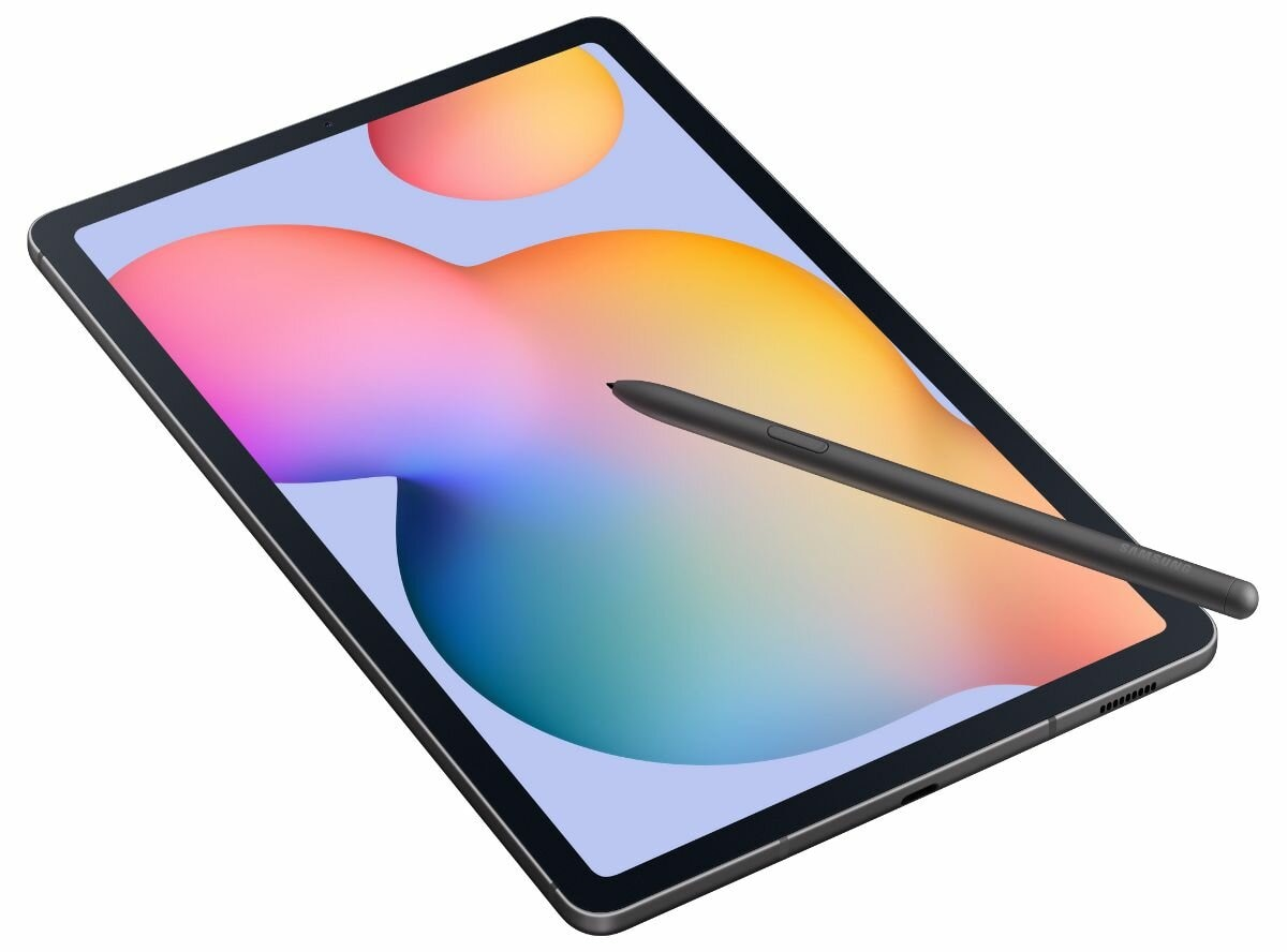 Tablet z rysikiem. Ekran wyświetla kolorowy, abstrakcyjny wzór.