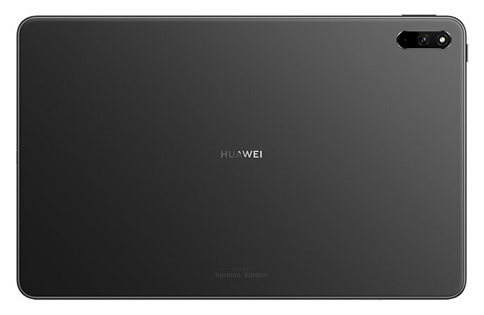 Tył ciemnoszarego tabletu z logo HUAWEI i aparatem u góry.