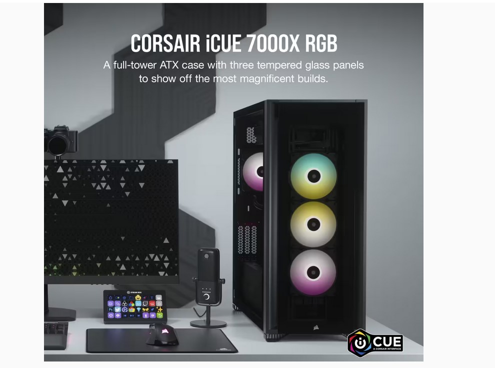 CORSAIR iCUE 7000X RGB Tempered Glass Siyah Full Tower Gaming Bilgisayar Kasası Siyah