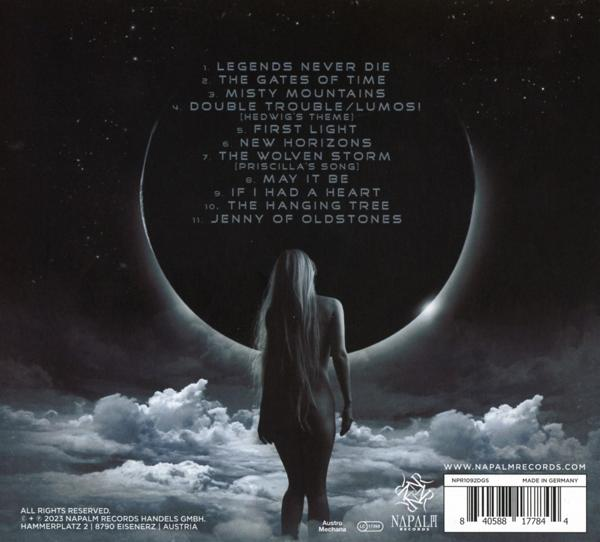 CD-Cover, schwarzer Hintergrund, weißer Text und Bild einer Frau vor Mond.