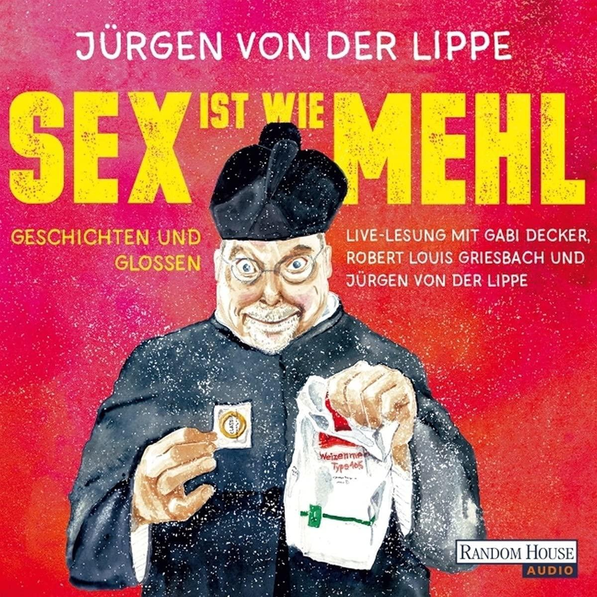 Buchcover mit einem Priester, der einen Mehlsack und ein Kondom hält. Titel: Sex ist wie Mehl.