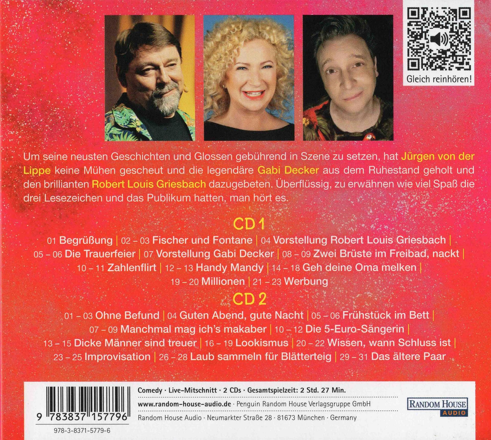 CD-Cover mit drei Personen und Text. Das Cover ist für eine Comedy-CD.