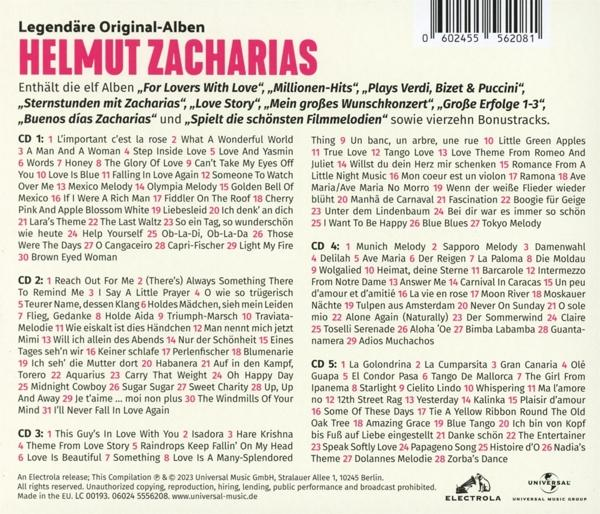 Albumcover mit Text, Künstlername: Helmut Zacharias. Enthält eine Liste von Liedern.