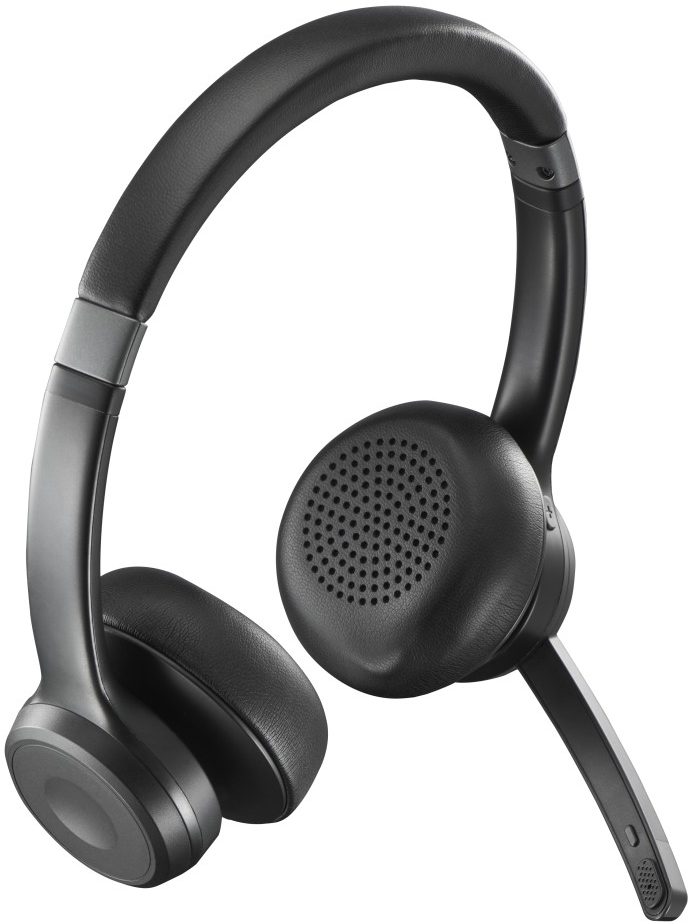 Schwarzes Headset mit seitlich angebrachtem Mikrofon.