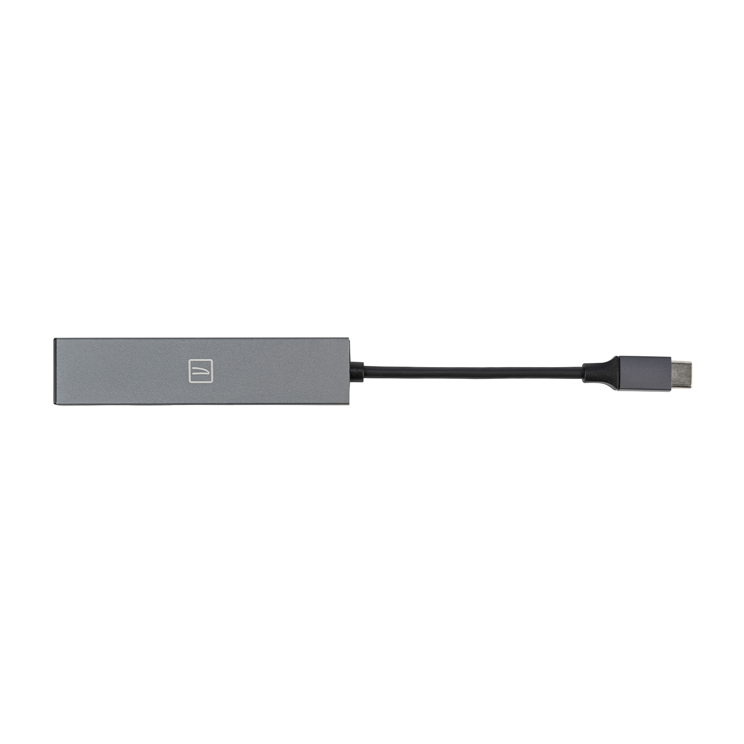 Adattatore USB-C grigio con cavo e connettore, isolato.