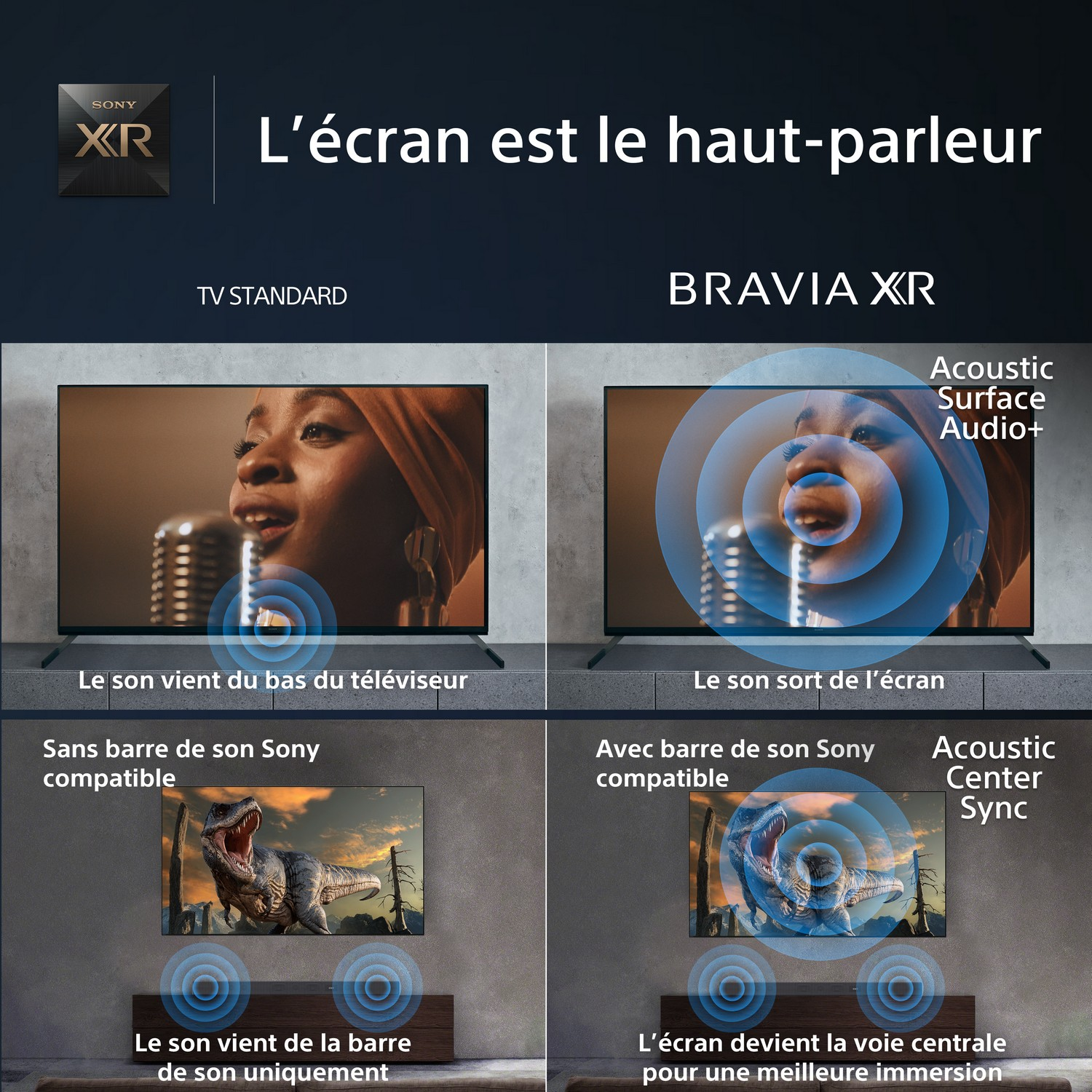 Comparaison d'écrans de télévision avec des diagrammes sonores.