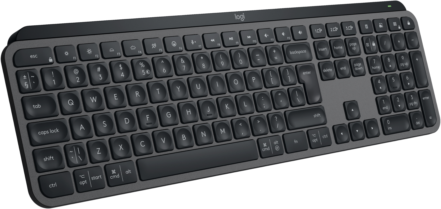 LOGITECH MX Keys S vezeték nélküli BT billentyűzet, háttérvilágítás, US Angol, grafitszürke (920-011587)